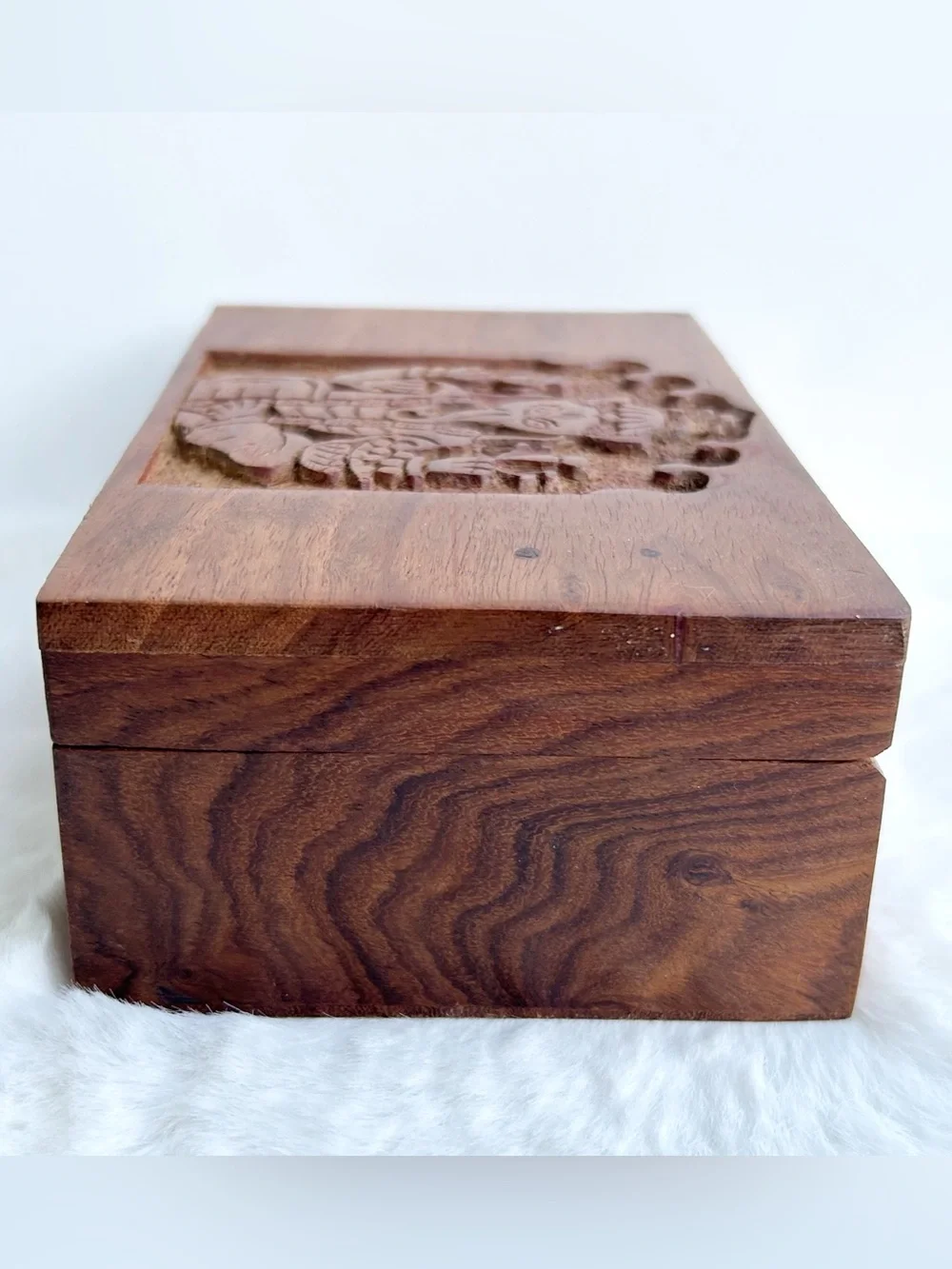 4x6 Hand Carved Ganesha Wooden Trinket Box | Spiritual Jewelry & Crystal Storage